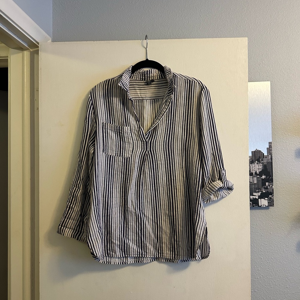 Striped navy and White Shirt.
